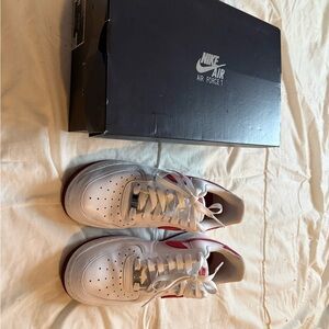Nike Air Force 1 White and Red Sneakers